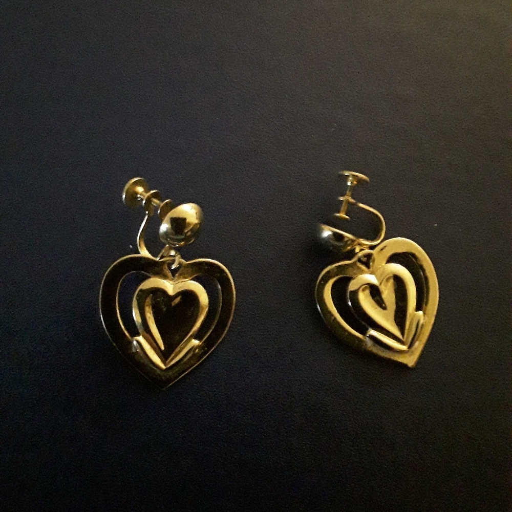 Coro Vintage Goldtone  Heart Screw Back Earrings